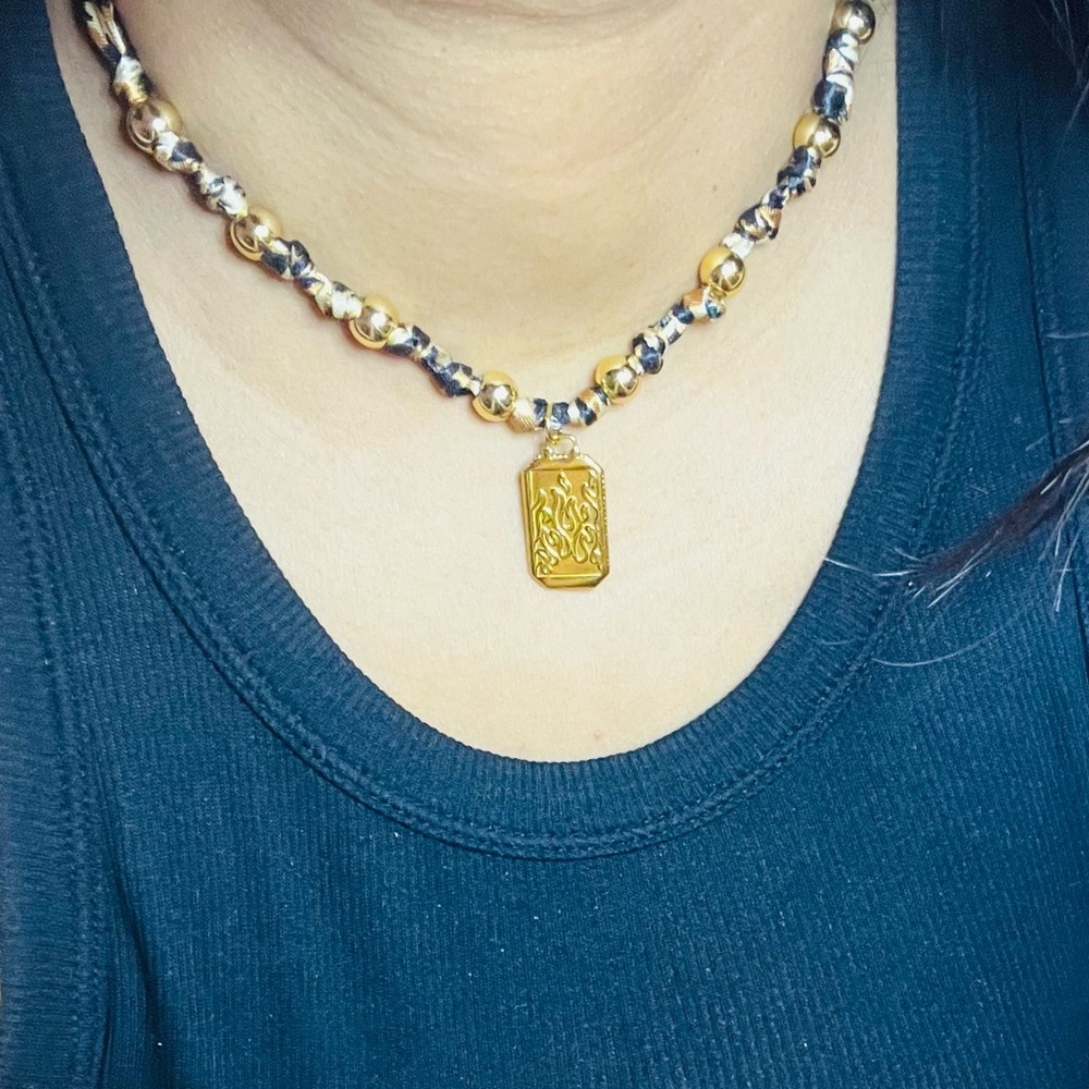 Satin Animal Print Flame Plaque Necklace 🔥 - Picture 2 of 2